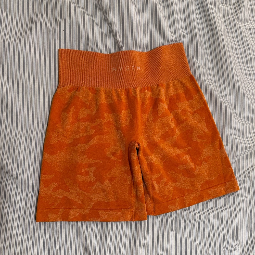NVGTN Orange Camo Biker Workout Shorts